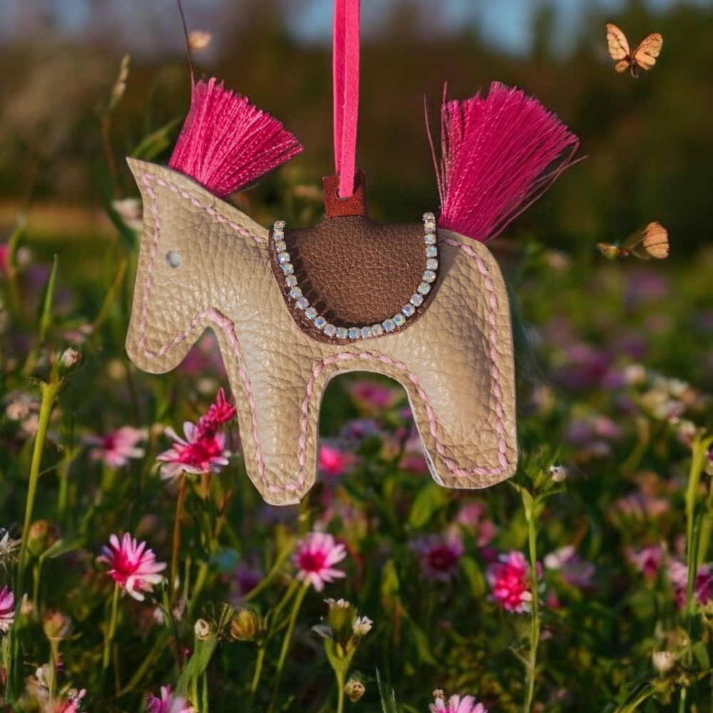 SALE!! Pink and Beige Leather Pony Handbag Charm